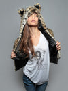 Woman wearing faux fur Cheetah Crop Jacket SpiritHood, front view 3