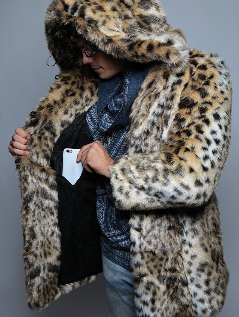 Man wearing Cheetah Faux Fur Coat, front view 5