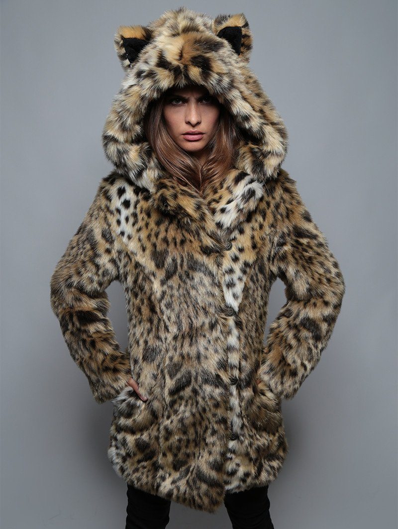 Cheetah Classic Faux Fur Coat for Women Stylish Warm SpiritHoods
