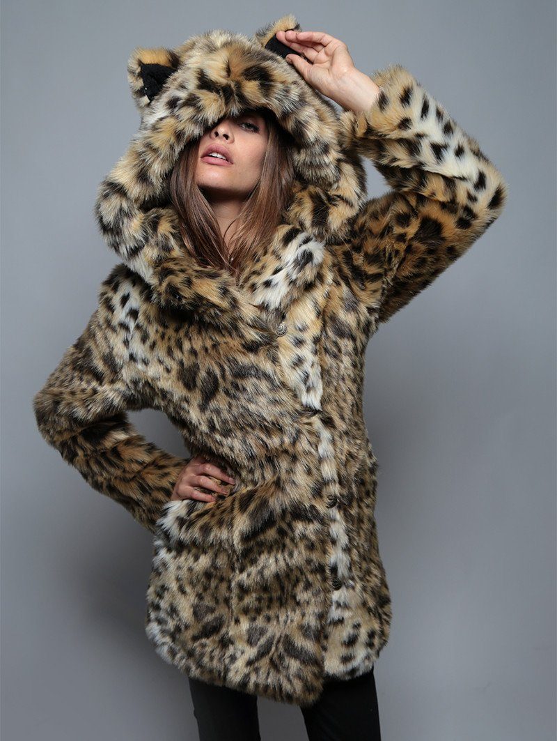 Woman wearing Cheetah Faux Fur Coat