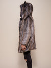 Man wearing Classic Grey Wolf Galaxy Collector Faux Fur Coat, side view 1