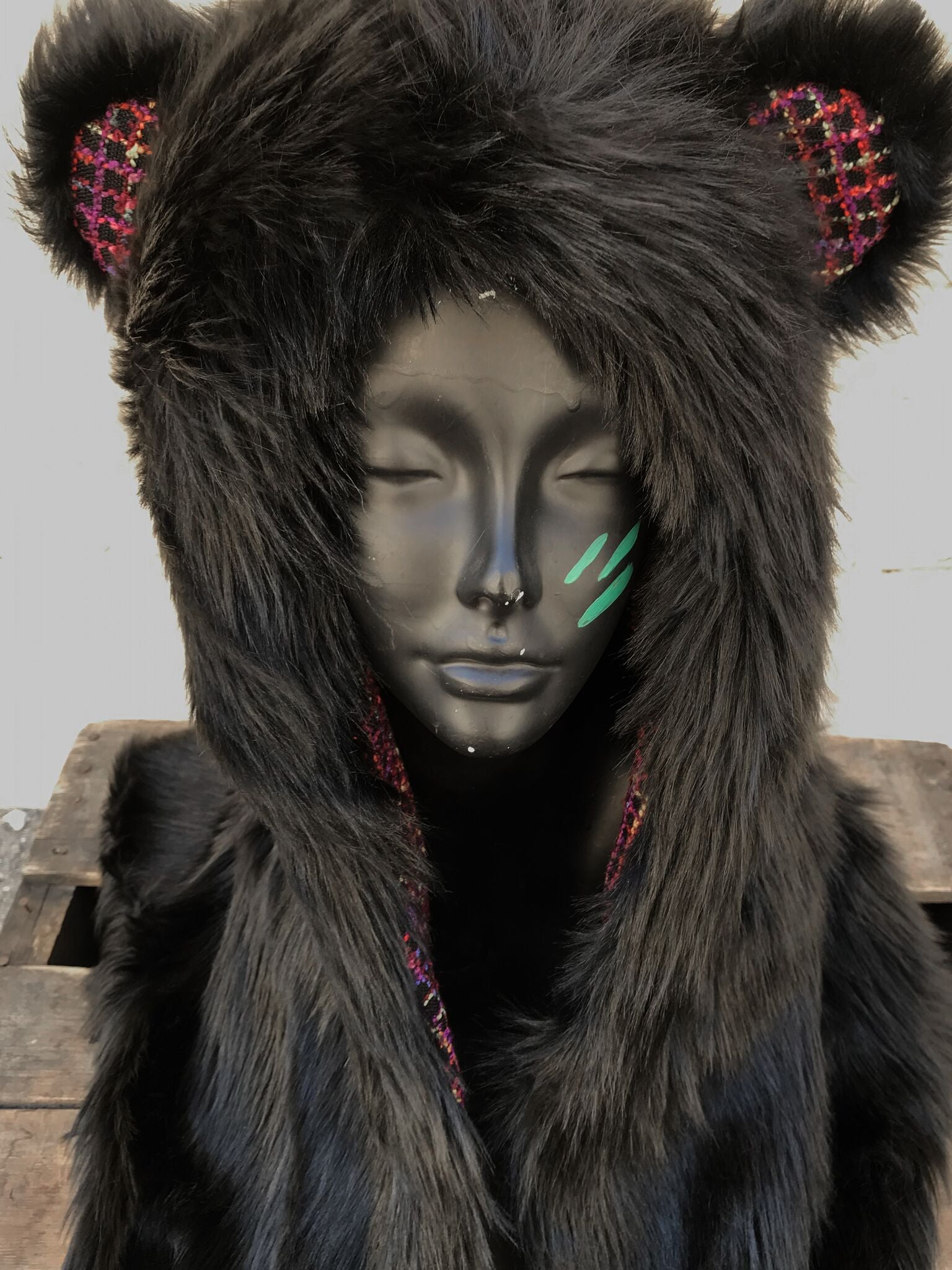 Hooded Faux Fur Shawl with Limited Edition Black Bear Design
