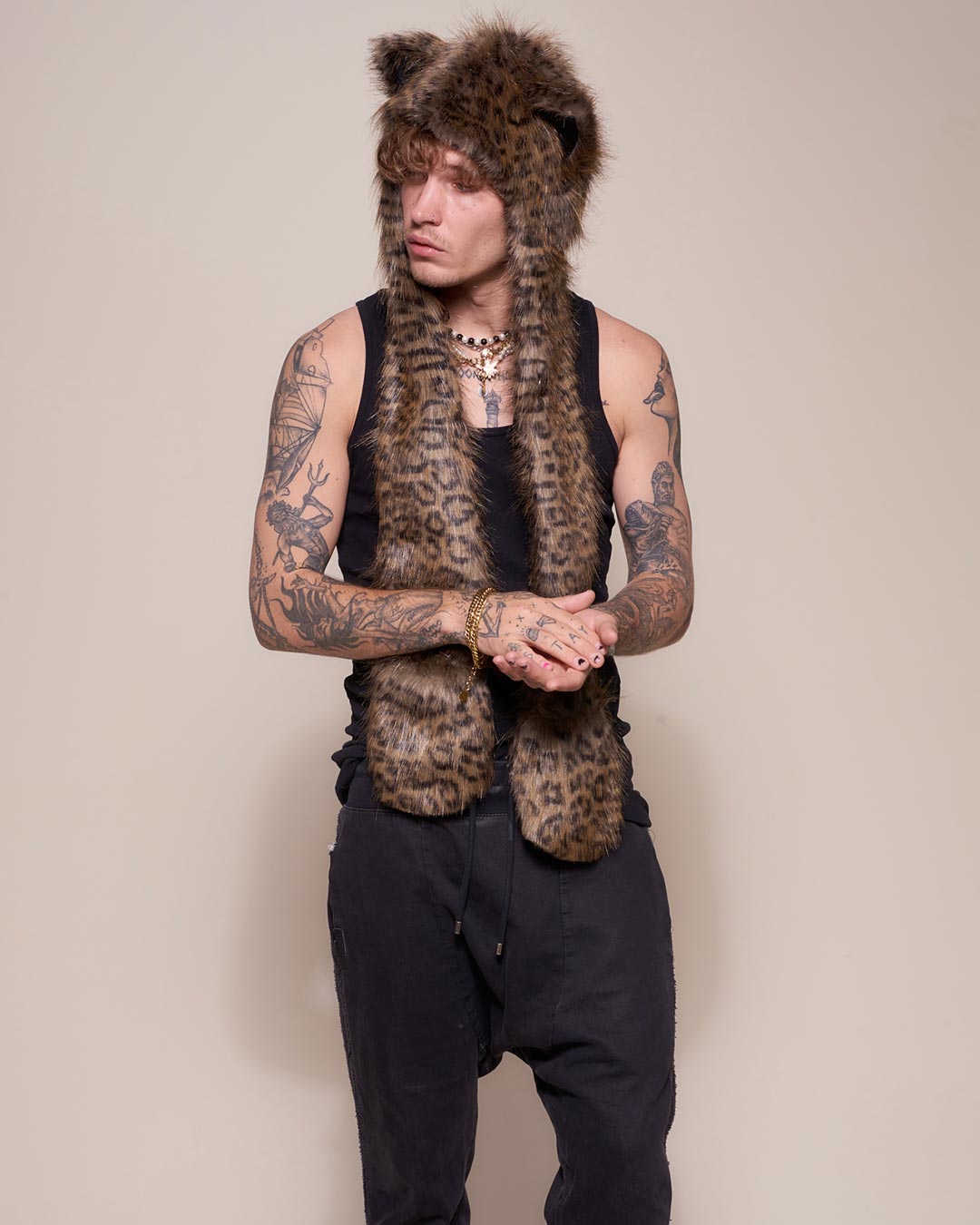 Man wearing Savannah Cat Collector Edition Faux fur Hood