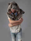 Man wearing faux fur Direwolf Italy Shawl, front view 4