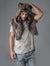Man wearing faux fur Direwolf Italy Shawl, front view 1