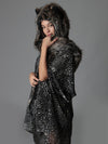 Woman wearing Direwolf Universe Faux Fur SpiritHood, side view