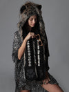 Woman wearing Direwolf Universe Faux Fur SpiritHood, front view 2