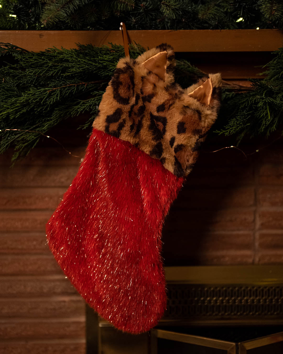 Leopard Faux Fur Christmas Stocking