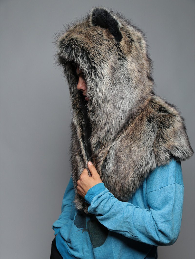 Side View of Man wearing Dire Wolf Faux Fur Shawl