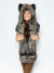 Woman wearing Dire Wolf Faux Fur Hood, front view