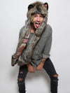 Man wearing Direwolf Italy Collectors Edition faux fur hood, front view 2