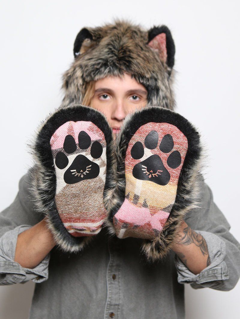 Man wearing Direwolf Italy Collectors Edition faux fur hood, front view 4