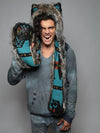 Man wearing Direwolf Italy Collectors Edition faux fur hood, front view 1