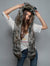 Woman wearing faux fur Direwolf Italy Collectors Edition, front view 2