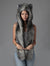 Woman wearing faux fur Eurasian Wolf Collector Edition SpiritHood, front view 1