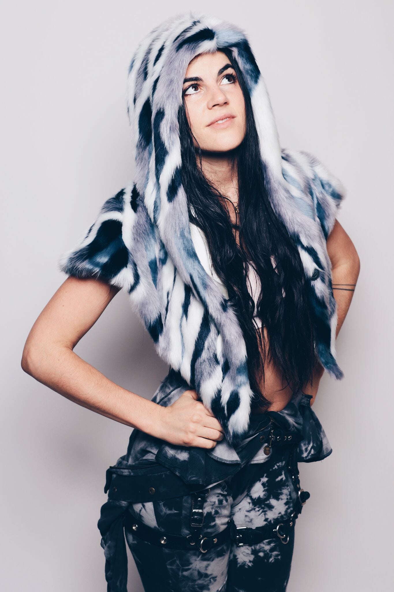Limited Edition Winter Blue Jay Hooded Faux Fur Shawl