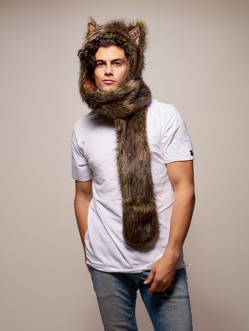 Man wearing faux fur Collector Edition Forest Fox Italy SpiritHood, front view 3