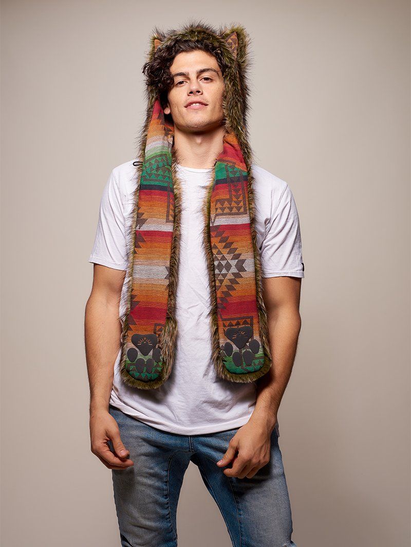 Man wearing faux fur Collector Edition Forest Fox Italy SpiritHood, front view 1