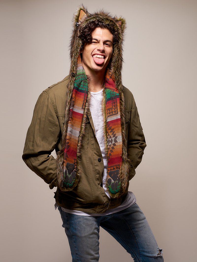Man wearing faux fur Collector Edition Forest Fox Italy SpiritHood, front view 1