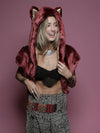 Hooded Faux Fur Shawl with Fire Wolf Design