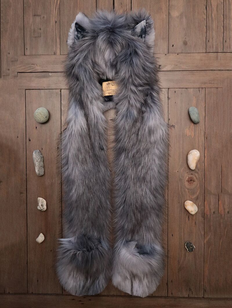 SpiritHoods Unisex Faux Fur Grey Fox CE 