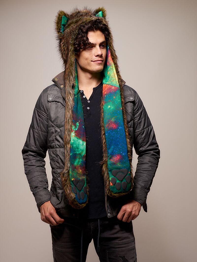 Man wearing Galaxy Forest Fox CE Faux Fur SpiritHood, front view 4