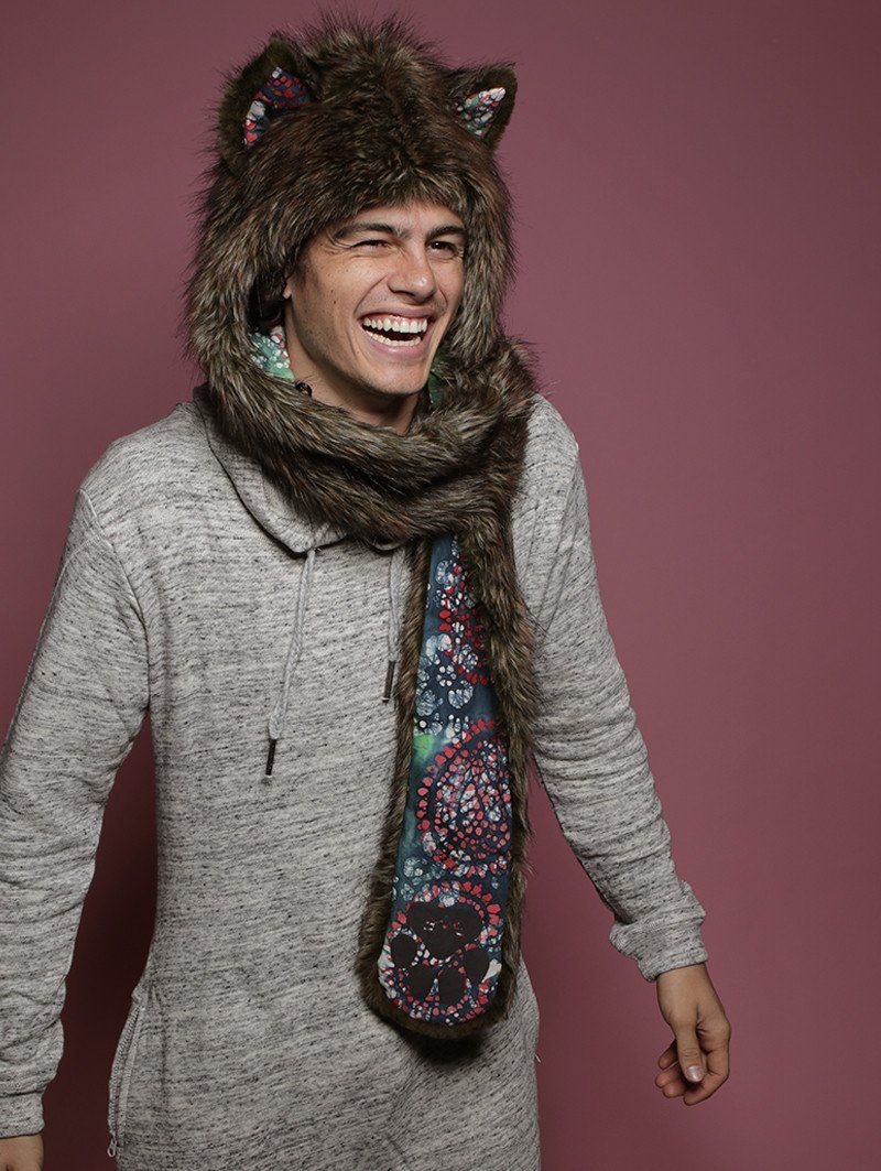 Man wearing Limited Edition Forest Fox Faux Fur SpiritHood, side view 1