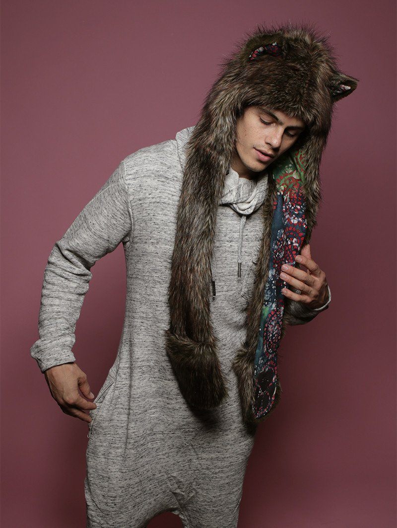 Man wearing Limited Edition Forest Fox Faux Fur SpiritHood, side view 2