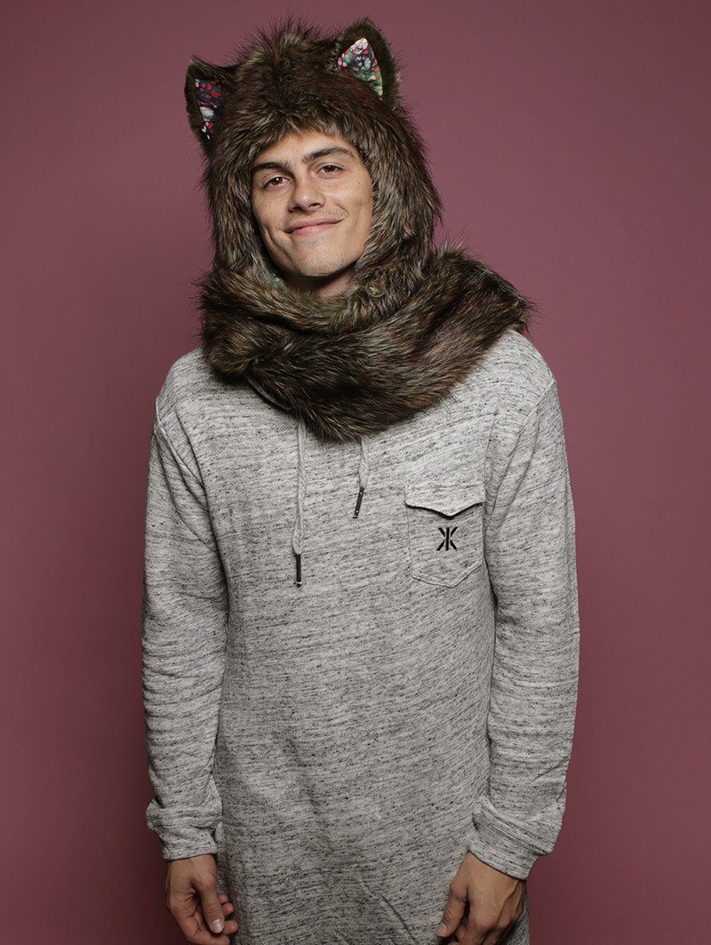 Man wearing Limited Edition Forest Fox Faux Fur SpiritHood, front view 2