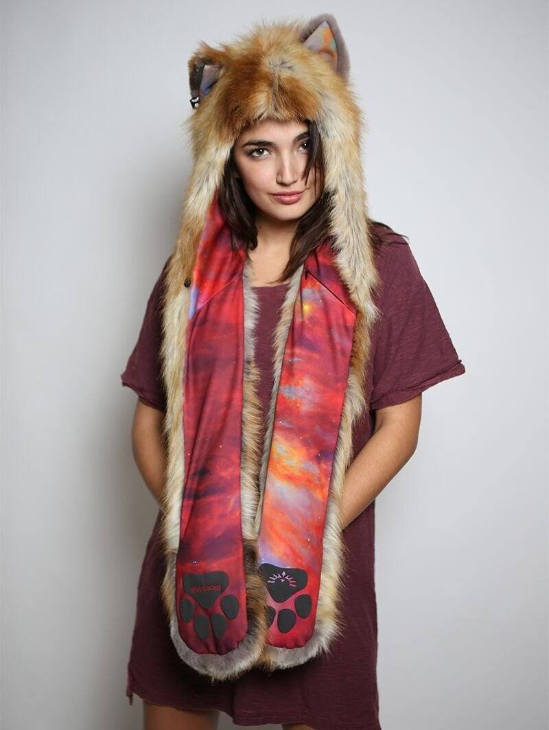 Red Fox Unisex Rainbow Galaxy SpiritHood on Female Model