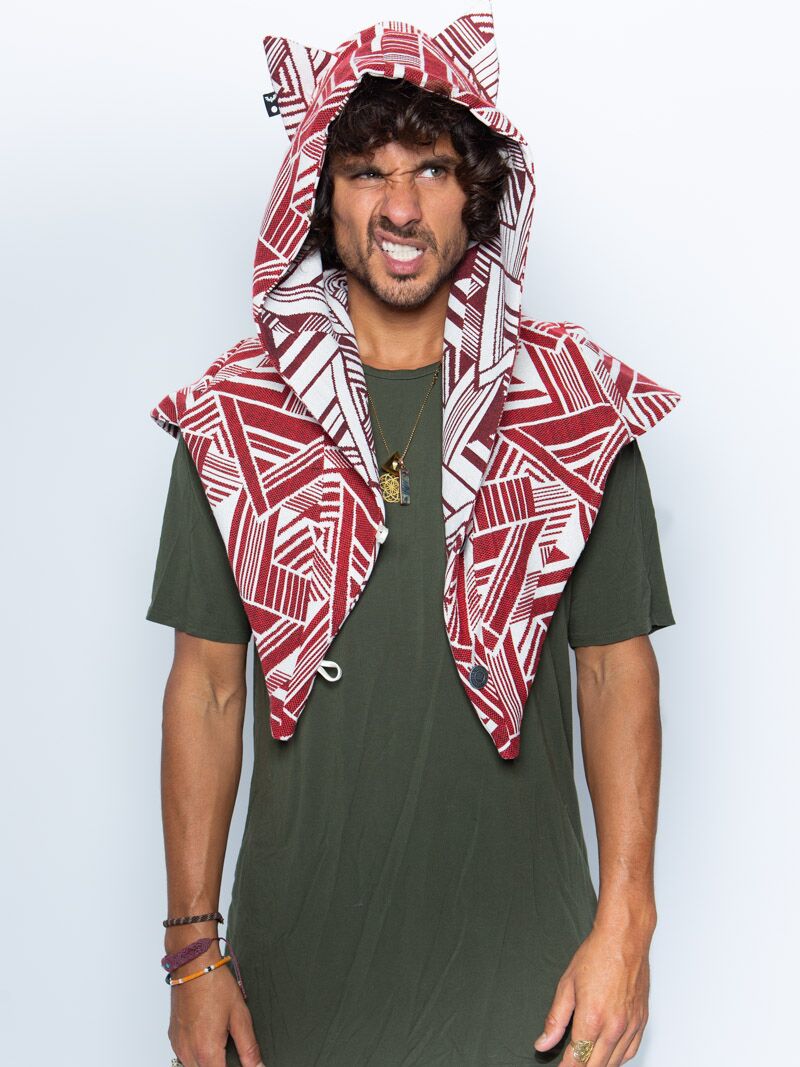 Man wearing LE Wild Wolf Fabric Shawl SpiritHood