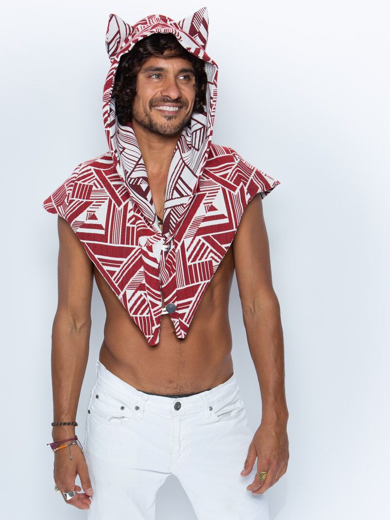 Man wearing LE Wild Wolf Fabric Shawl SpiritHood, front view