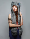 Frosted Wolf Collector Faux Fur with Hood on Female