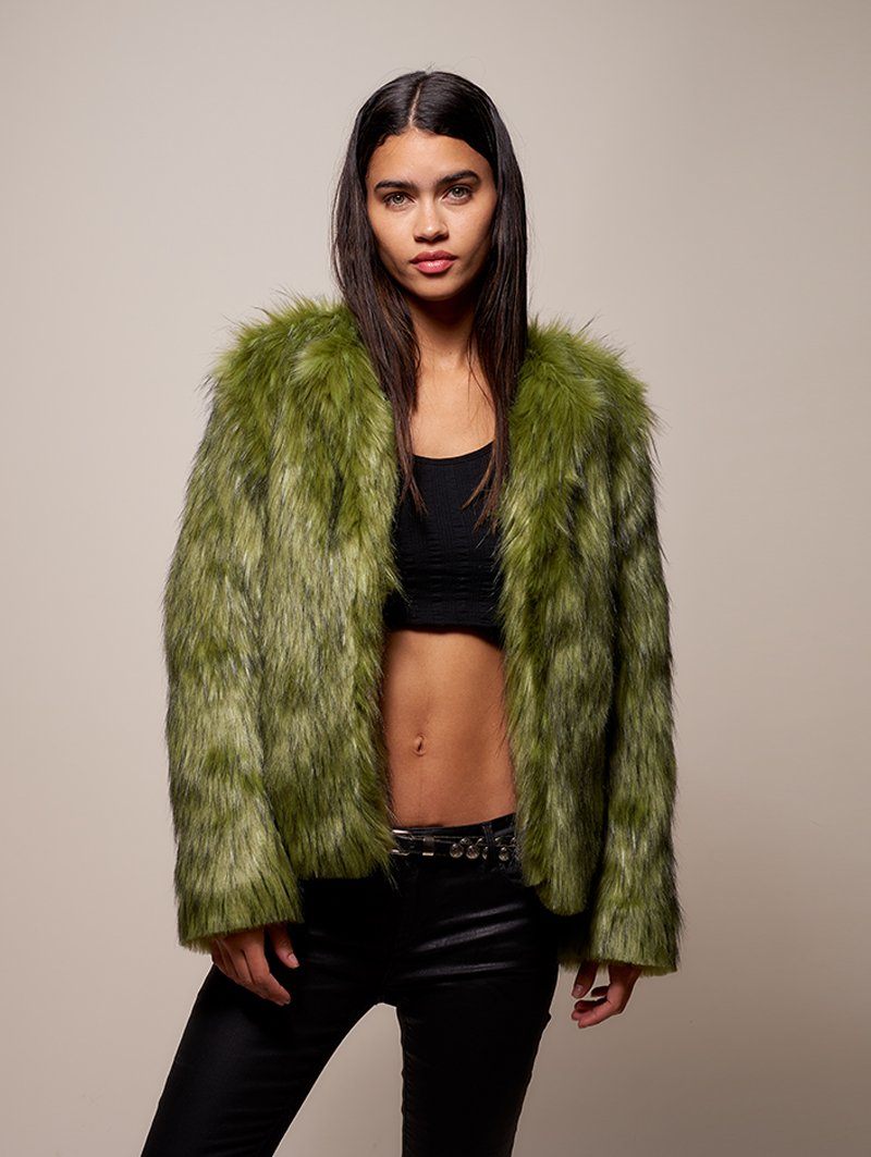 Female Wearing Jade Fox Faux Fur Bomber 
