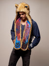Man wearing faux fur Galaxy Mountain Lion CE SpiritHood, side view 2