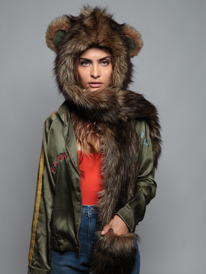 Grizzly Bear Italy Faux Fur with Hood on Female