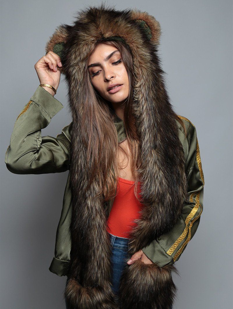 Faux Fur SpiritHood with Grizzly Bear Italy Design
