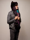Man wearing CE Sangria Galaxy Wolf SpiritHood, side view 1
