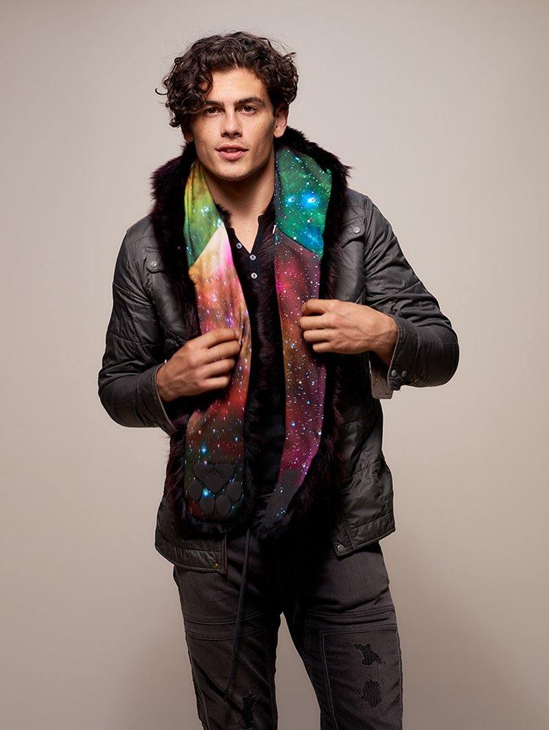 Man wearing CE Sangria Galaxy Wolf SpiritHood, front view 3