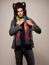 Man wearing CE Sangria Galaxy Wolf SpiritHood, front view 1