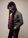 Man wearing CE Sangria Galaxy Wolf SpiritHood, side view 3