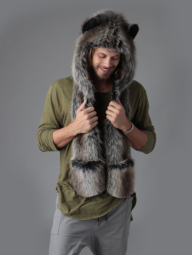 Male Model Wearing Grey Wolf Hooded Faux Fur from Grey Wolf + Red Fox Bundle 