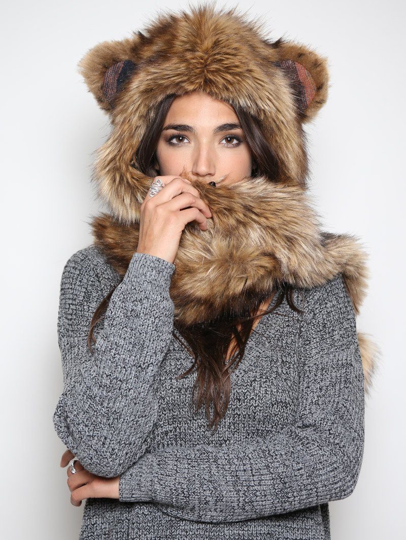 Woman wearing Faux Fur Kodiak Grizzly *UniSex* SpiritHood