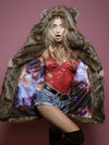 Brown Grizzly Golden Galaxy Faux Fur Coat on Female