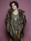 Man wearing Grizzly Golden Galaxy Faux Fur Coat, front view 2