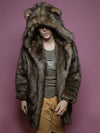 Man wearing Grizzly Golden Galaxy Faux Fur Coat, front view 1