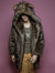 Man wearing Grizzly Golden Galaxy Faux Fur Coat, front view 1