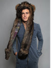 Man wearing faux fur Grizzly Bear Italy SpiritHood, front view 3