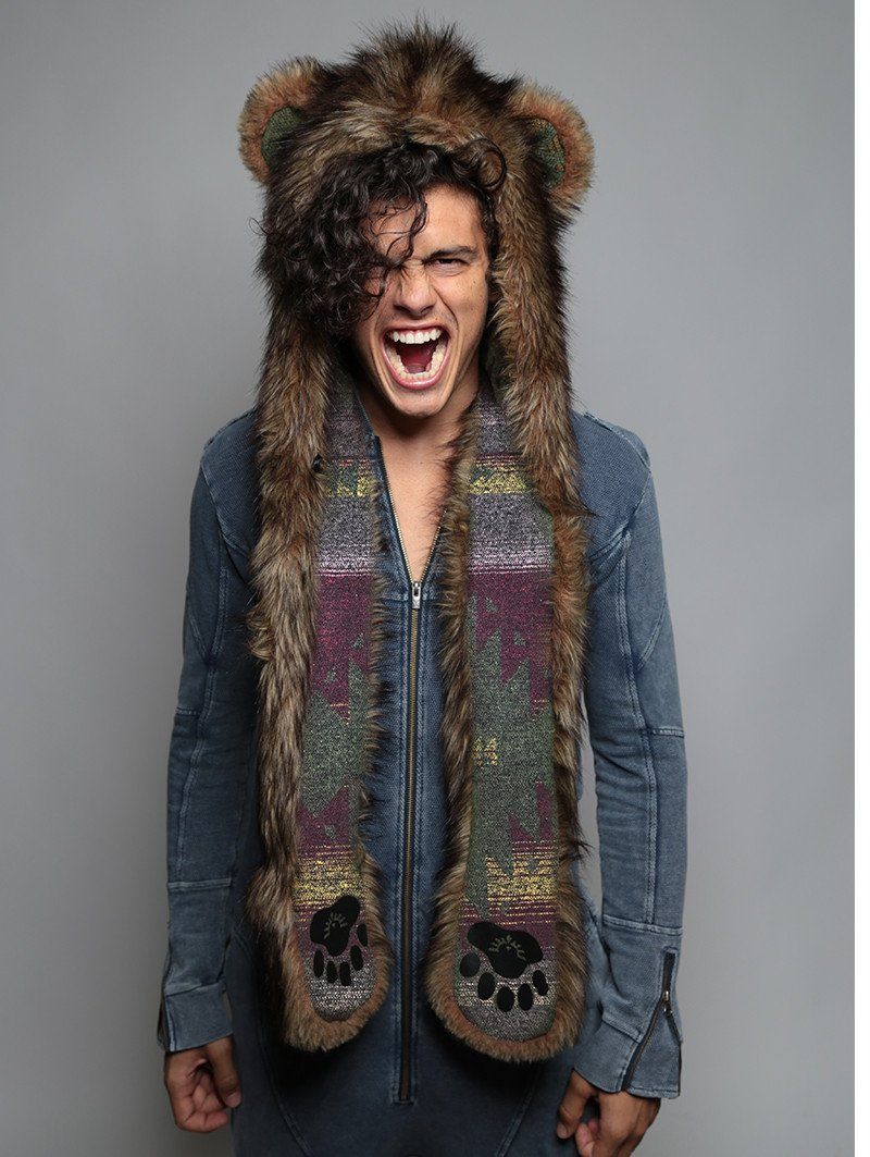 Man wearing faux fur Grizzly Bear Italy SpiritHood