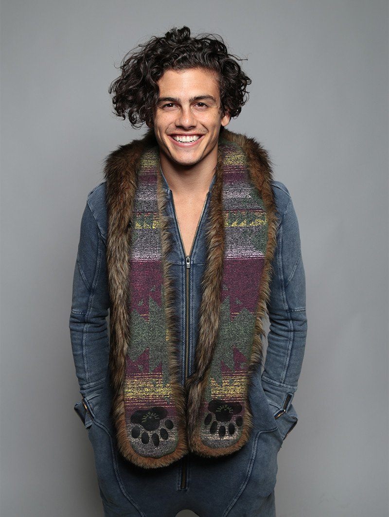 Man wearing faux fur Grizzly Bear Italy SpiritHood, front view